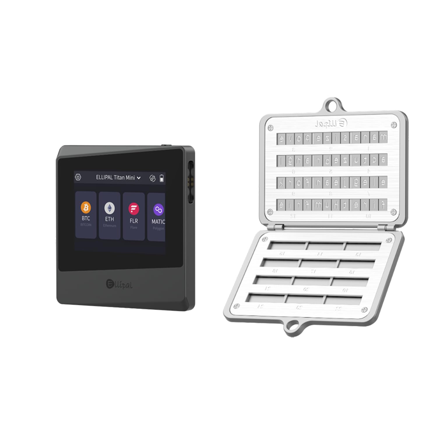 Amazon.com: ELLIPAL Titan 迷你五金錢包+ 316 不鏽鋼金屬24 字加密種子短語鋼(2 件), 黑色, Titan  Mini+鋼: 服裝，鞋子和珠寶
