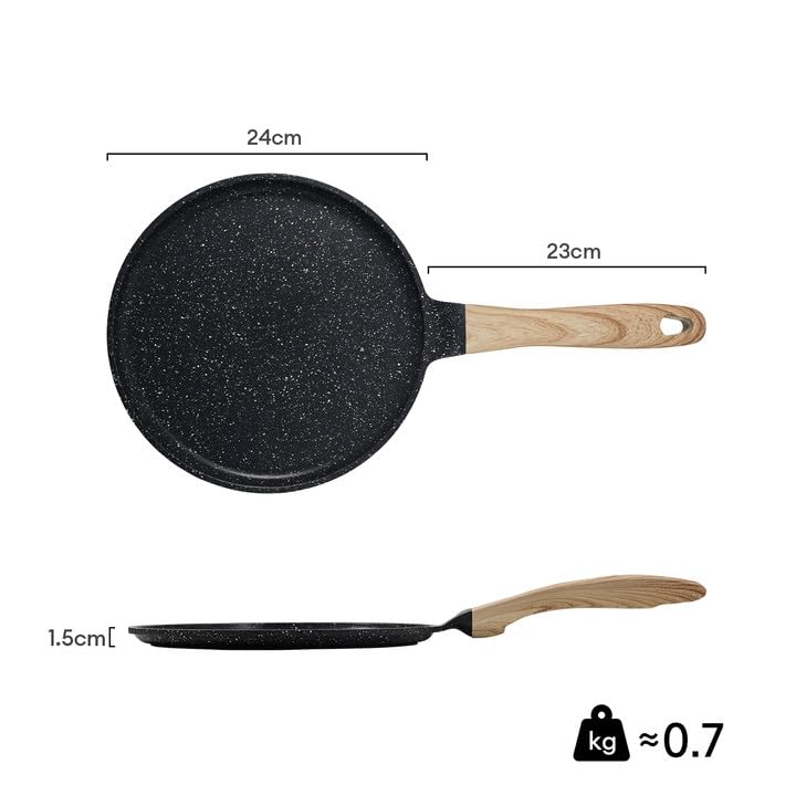 JEETEE Crepe Pfanne 24cm, Granit-Antihaftbeschichtung Pancake Pfanne, Bakelitegriff, Kompatibel Mit Allen Herden und Induktionskochern, PFOA Frei, Grau – Bild 3