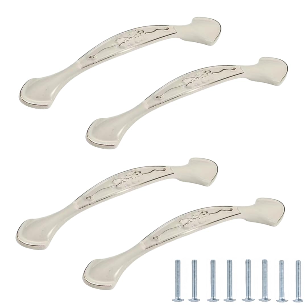 NLQCSXWEP Zinc Alloy Cabinet Bow Handle, Zinc Alloy Aluminum Cabinet Handles 4-Pack Multicolor(817-96mm Ivory Aluminum)
