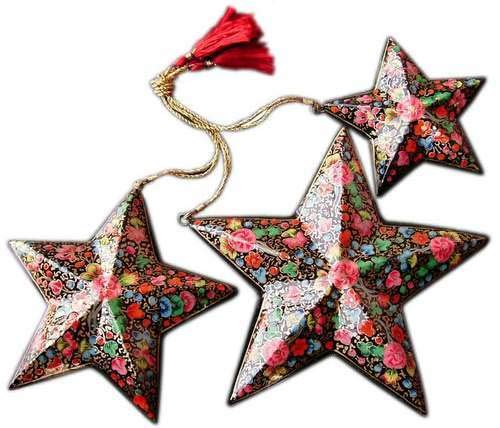 Baba Art and Crafts Handmade Christmas Ornaments Handmade Christmas Baubles Handmade Paper Mache Shatterproof Handcrafted Indian Perfect Hanging Items (1 Moon and 1 Star Set) - Image 6 thumbnail