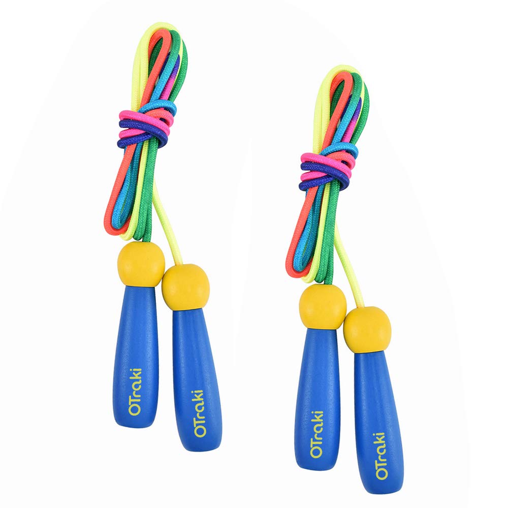 OTraki 2 Pack Skipping Rope Kids 8.2Ft/2.5M Jump rope Adjustable with Wooden Handle Jumping rope for Girls or Boys Children Skip Ropes 5+ Years for Exercise Fitness