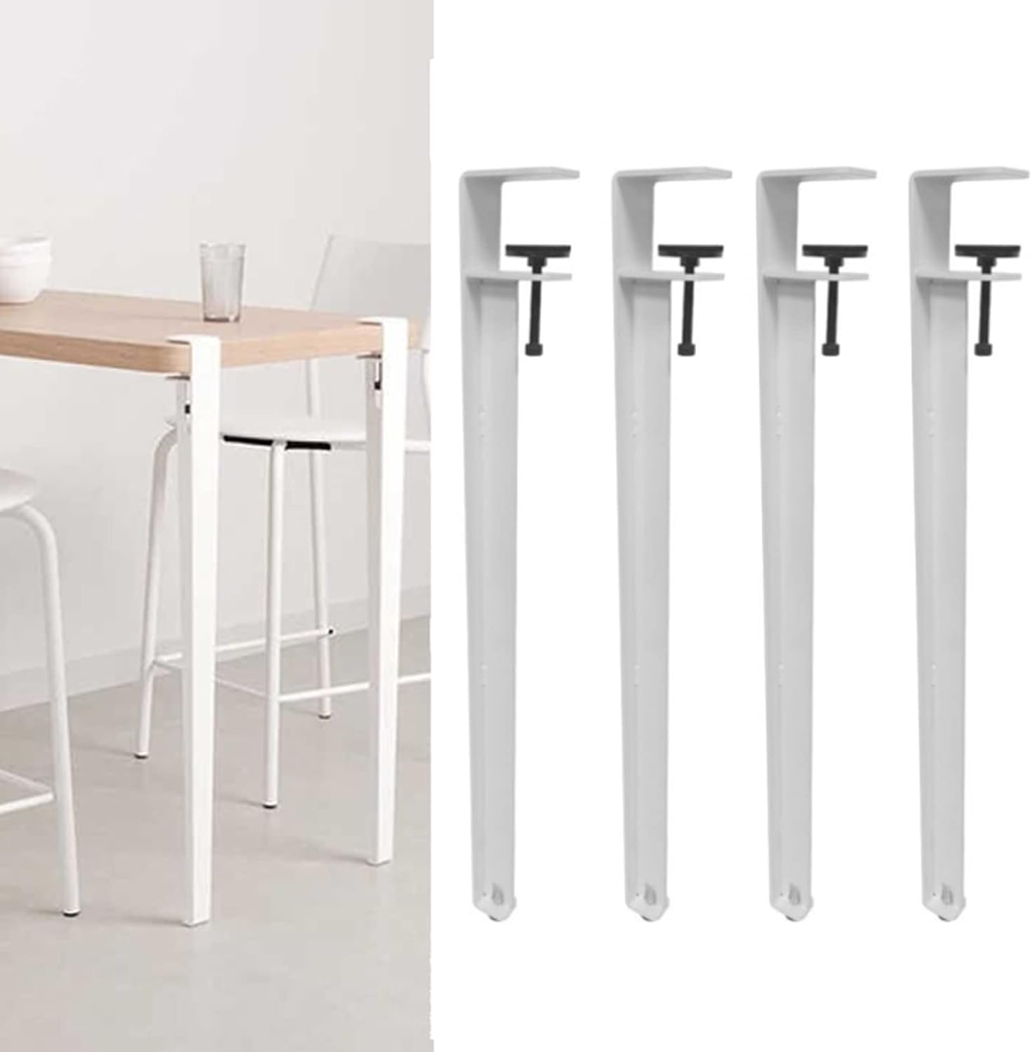 Adjustable Metal Table Legs - 4pcs F-shape Iron Clamp Feet For Coffee/dining Tables, No-punch Diy Bar Support With Adjustable Height White 71cm(28in)