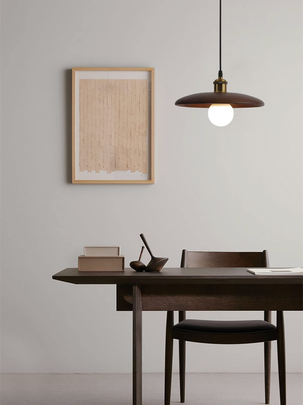 Chrasy Lampada a Sospensione Cavo Regolabile Legno Noce E27 28 cm Max 60 W | Illuminazione Verso il Basso, Atmosfera Calda, Paralume Compatto, Compatibile con Dimmer Esterno, Cucina Sala Bar Soggiorno