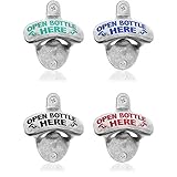 [page_title]-com-four® 4 Wandflaschenöffner aus Metall mit Aufdruck, Bieröffner mit Wandmontage, 8 x 6,5 cm (Open Bottle Here - 04 Stück)
