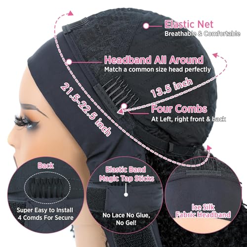 Image of Headband Wig Human Hair Kinky Curly Glueless Wigs 22 Inch Natural Black