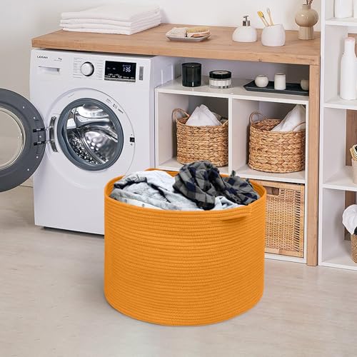 Image of MEGASKET Extra Large Orange Basket, 22 inch X 22 inch X 14 inch Woven Cotton Rope Bins for Blankets, Baby Nursery Wicker Laundry Towel Basket, Kids Dog Toy Storage Box, Big Orange Living Room Decor Organizer