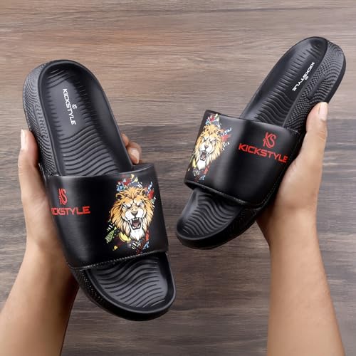 Image of Men's Slider with Lion Design | Comfort Footbed | Extra Soft Doctor Recommended Chappals | Stylish Designer Textured Sole | Lightweight Comfortable Slip-On Slippers KS 2006