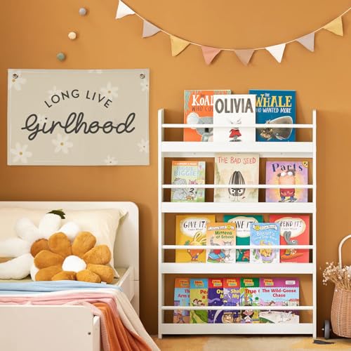 Image of Boho Girls Room Decor,Long Live Girlhood Linen Banner Hanging Flag Flower Daisy Banner for Nursery Playroom Wall Decor Kids Bedroom Dorm Toddler Decorations Trendy Room 30x20 girlroom