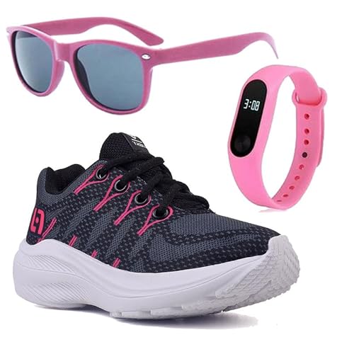 Tenis Infantil De Amarrar Meninas Leve Desenhos LIGHT + Oculos Relogio Cor:Preto;Tamanho:34