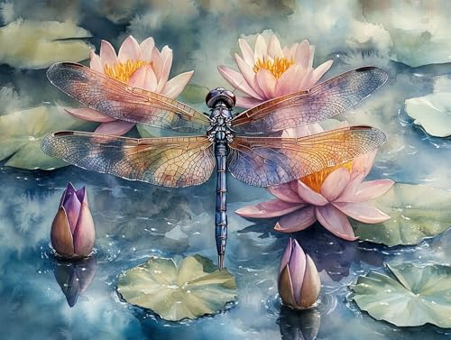 Diamond Painting Fleur et Libellule XXL 110x80cm pour Débutants