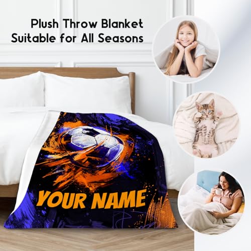 Custom Soccer Blanket, Cozy Soft Throw Blankets for Kids, Cool Black Flannel Throw Gifts for Couch Office, 30x40 Inches