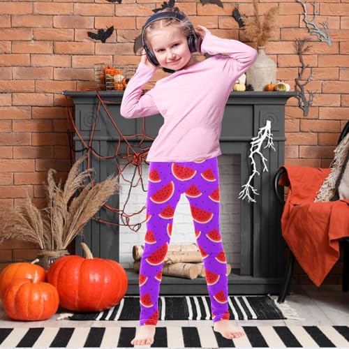 Girls' Leggings Ankle Length Printed Leggings Purple Watermelon Black Seed Soft Comfort Pants for Kids 4-10 Years2