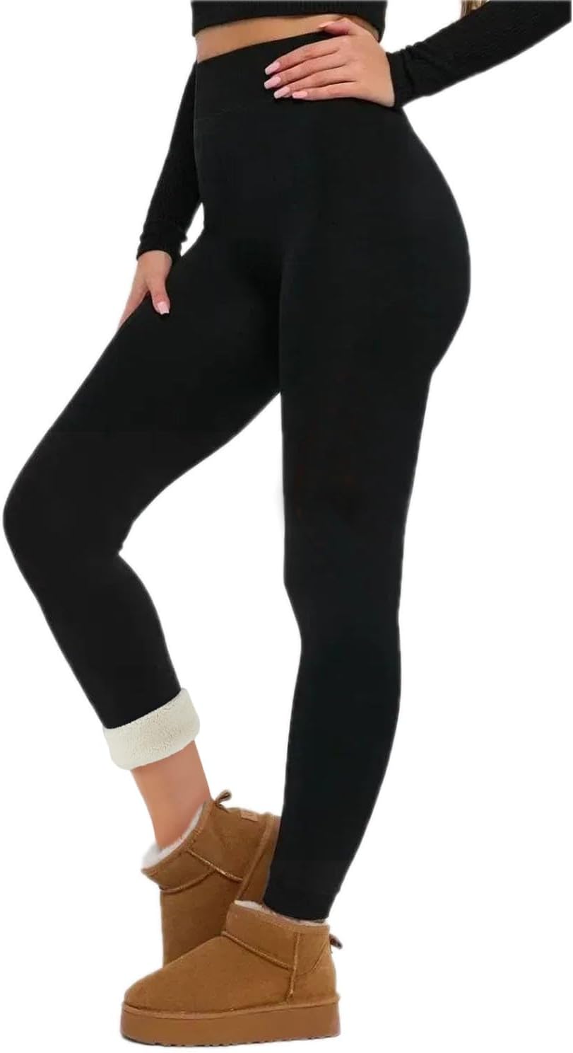 Women's Fleece Lined Leggings, High Waisted, Slim Fit Yoga Pants, Black, Athletic Tights