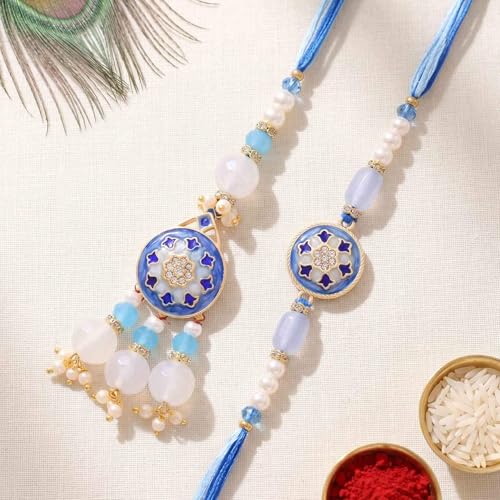 Image of TIED RIBBONS Rakhi for Brother and Bhabhi - Designer Lumba Rakhi Set with Roli Tikka for Bhaiya Bhabhi for Rakshabandhan