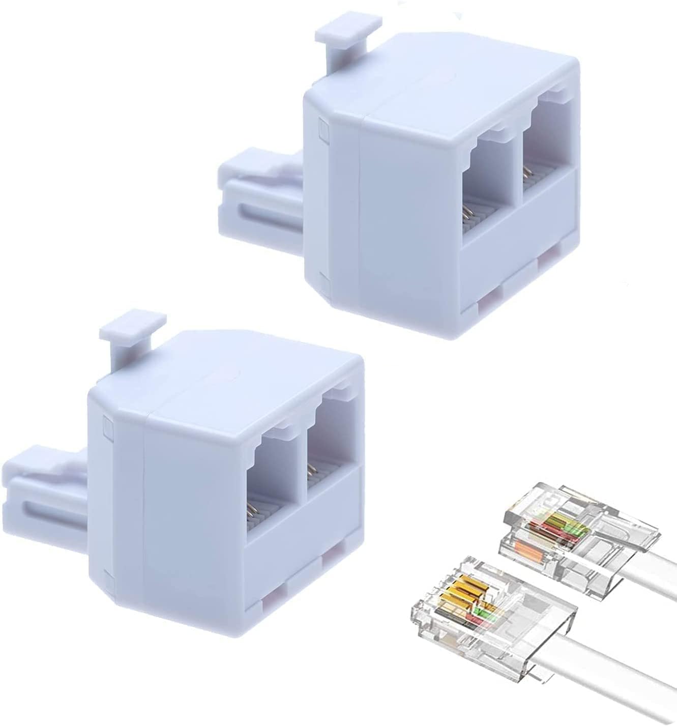 2pack Two Way Telephone SplitterRJ11 Plug 1 to 2 Dual Phone Line