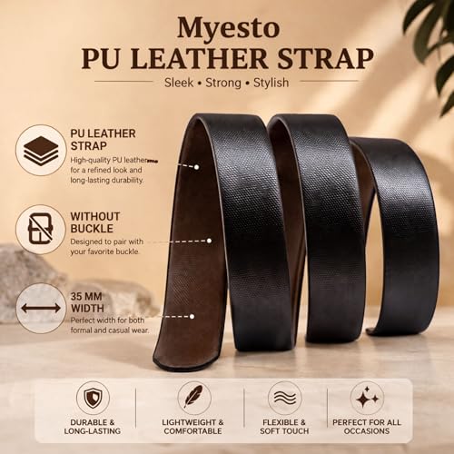 Image of Belt for Men without Buckle PU Leather Reversible Brown Strap with No Buckle Combo Pack of 2