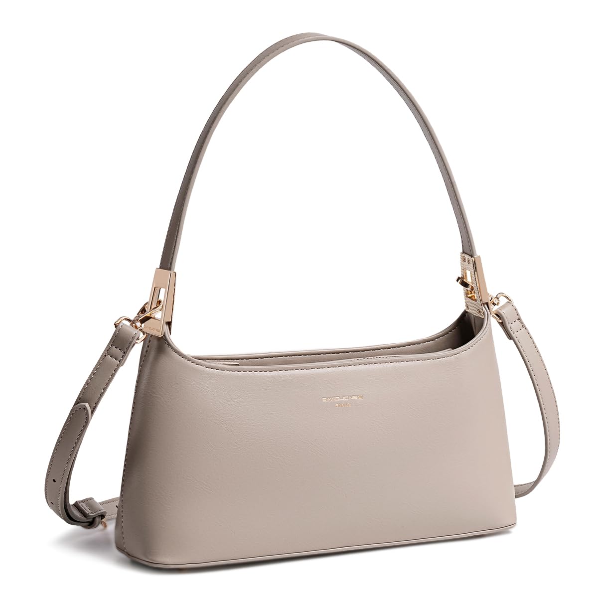 David Jones - Sac Porté Epaule Femme - Sac à Main Porté Sous Epaule Bras - Bandoulière Similicuir PU Rigide - Sac de Ville Mode Tendance Elegant pour Téléphone Portefeuille - Marron Taupe