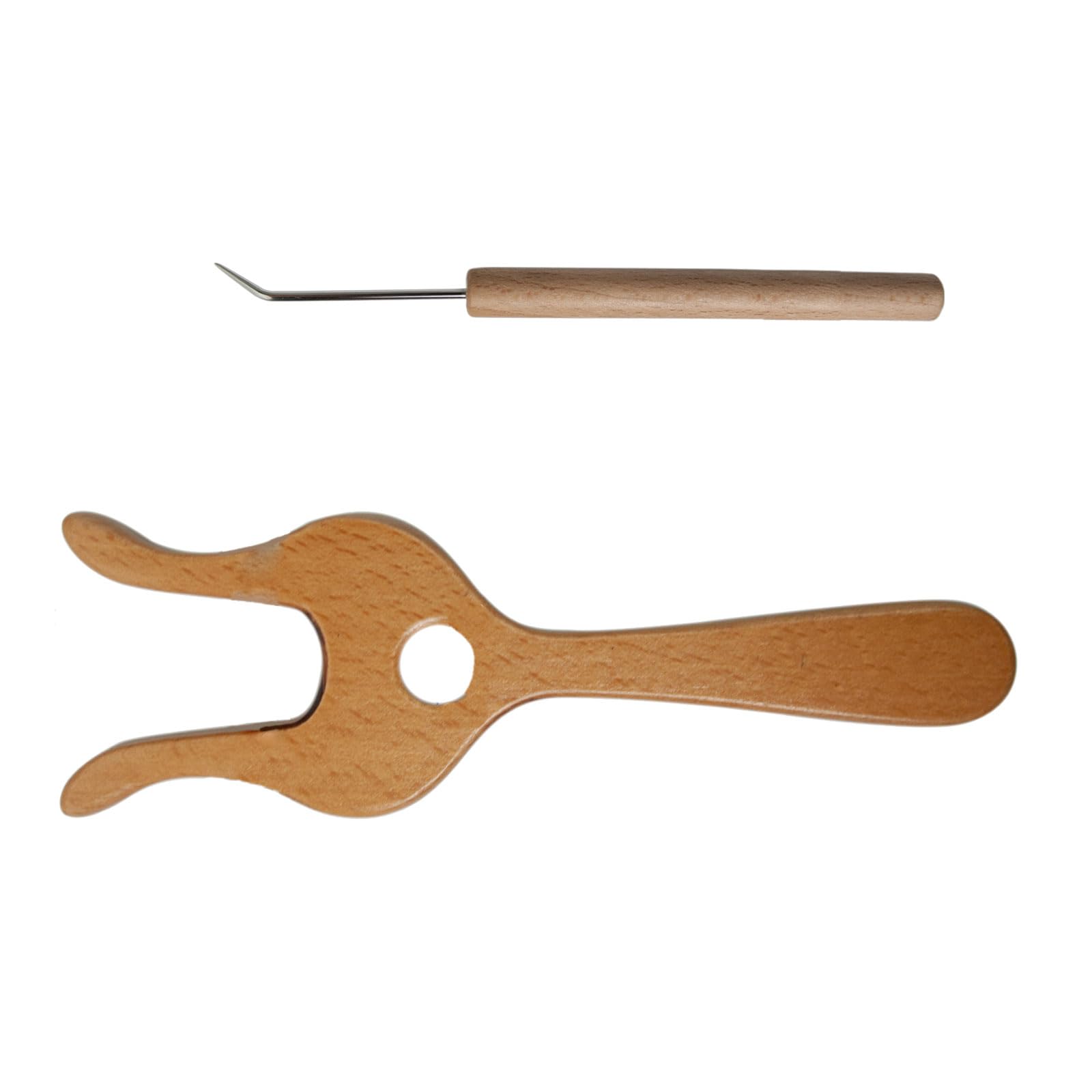 Obotsnoi Wood Knitting Fork Braiding Tool with Bent Tip Needle for Beginner Adult Cord Making Braiding Weaving Knitting Tool Kids Fork