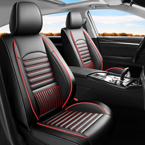 Image of Fit Canyon Car Seat Covers (Only Front 2 Seats) Compatible with GMC Canyon 2015-2025 2026-Full Coverage Breathable Leather, Airbag Compatible, Waterproof & All-Weather, Black+Red