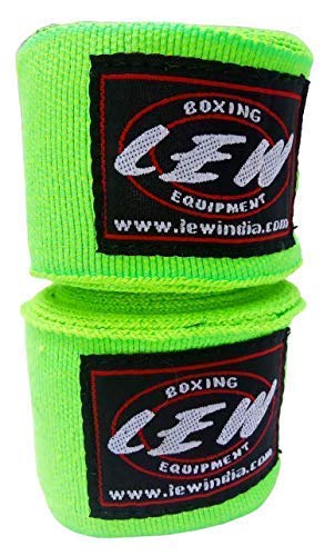 LEW Mexican Style Boxing 180" with Elastic Hand & Wrist Support Spandex Multicolor Hand Wraps (Neon Green)