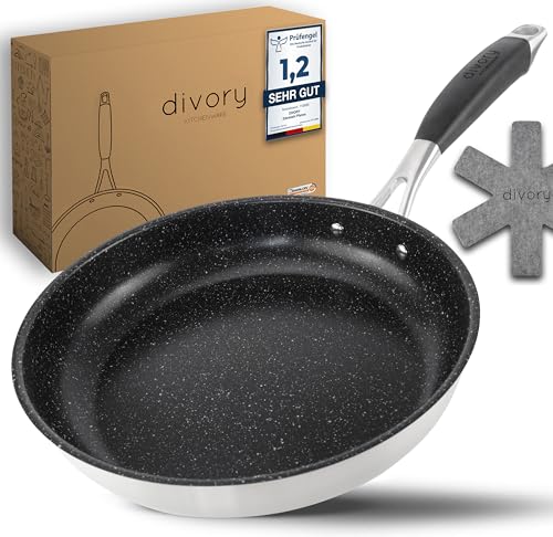 DIVORY Edelstahl Pfanne 20 cm Induktion I Antihaft beschichtete kleine Bratpfanne für alle Herdarten I Ergonomischer Griff, Spülmaschinen...