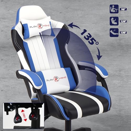 T-THREE.Ergonomic Leather Gaming Chair Height Adjustable with Headrest and Lumbar Support(Blue) - Image 6