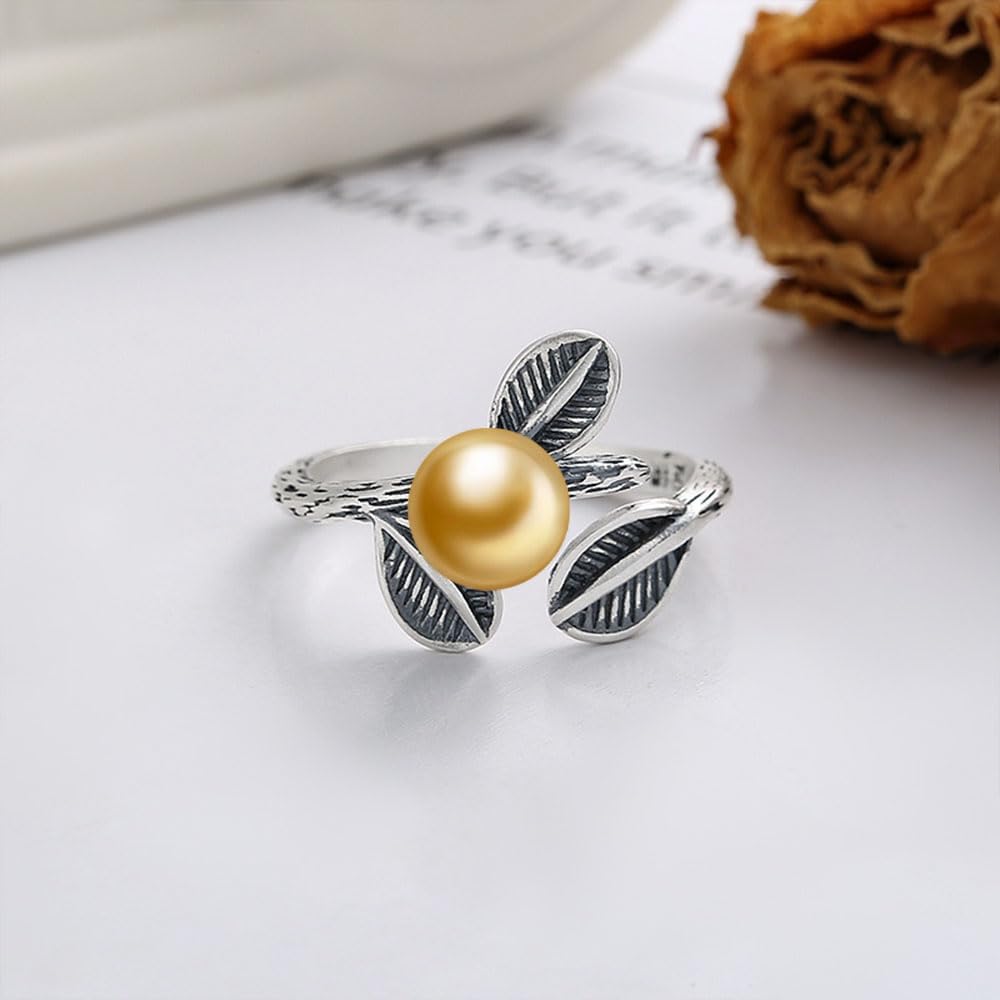 NONNYL Wife Jewelry Gifts - Genuine South Sea Golden Pearl Jewelry Rings for Women, Birthday Jewelry for Girlfriend, Valentine's Day for Wife, Mother's Day for Mom Grandma NO33265