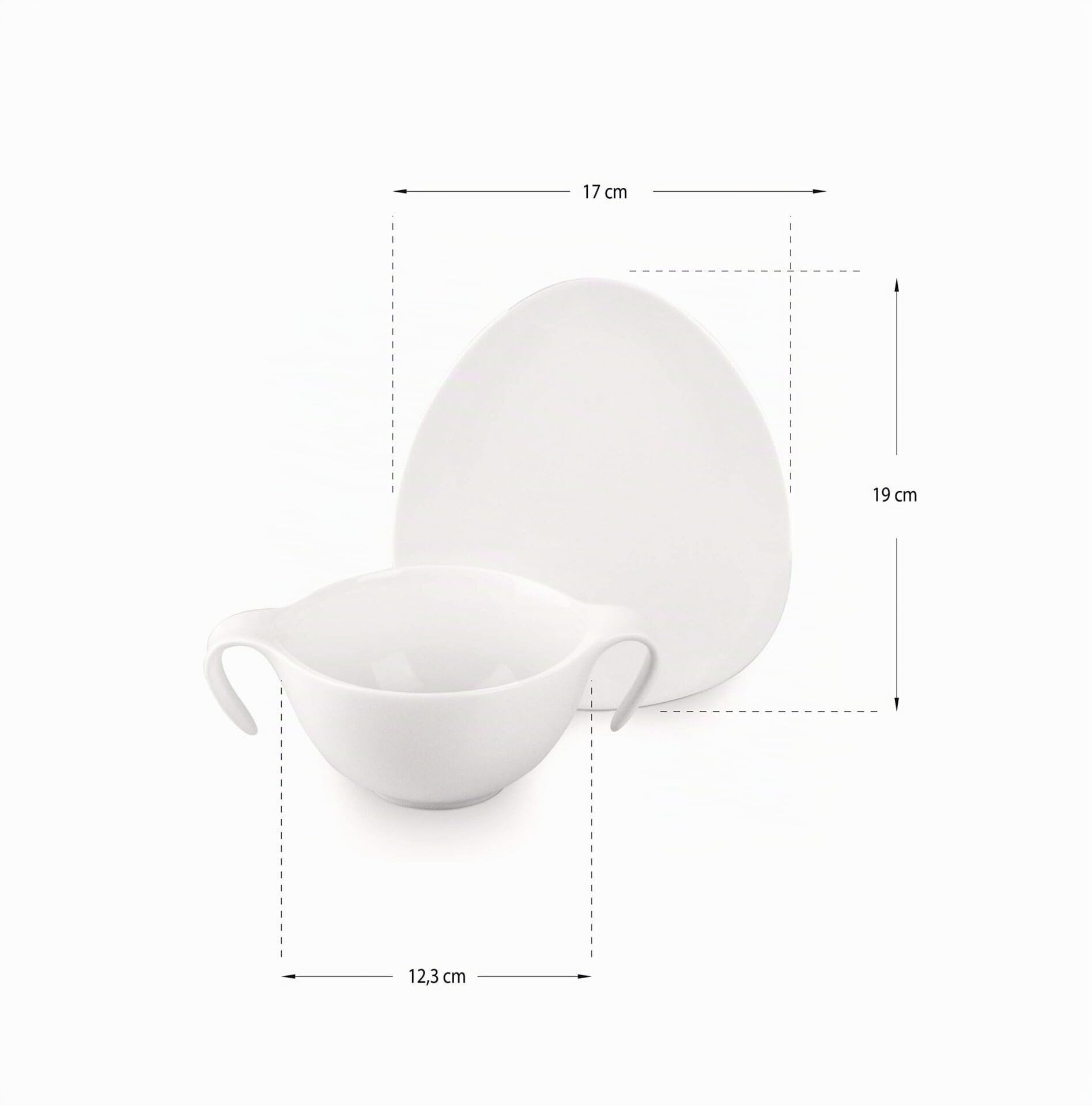 Juego de boles consomé de porcelana blanca (12 piezas) Ovum, 6 boles consomé con asas (35 cl), 6 platillos para tazas, diseño moderno