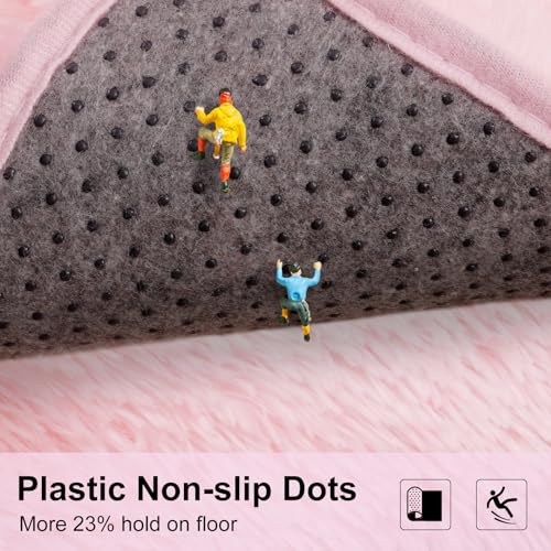Pink Rugs for Bedroom, 2x3 Feet Fluffy Area Rugs for Living Room, Soft Shag Kids Rug Small Carpet with 4 Non-Slip Rug Pads (2ft x 3ft, Pink)