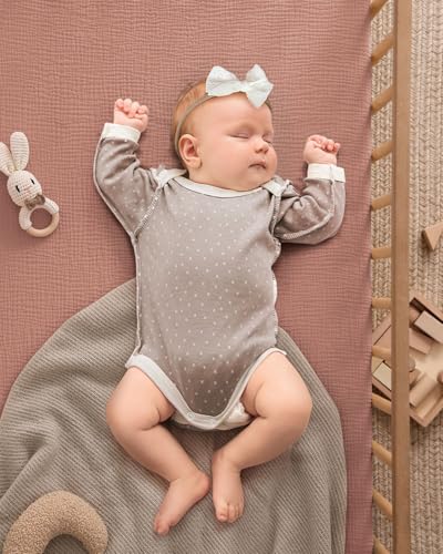 Image of Blissful Diary Muslin Crib Sheets for Girls, Boho Soft Cotton Baby Sheet for 52''x28'' Standard Crib Mattress, 2 Pack(Blush Bunny Floral & Dusty Pink)