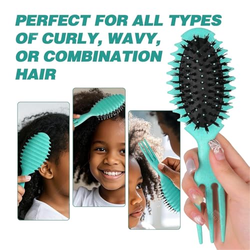 Image of COMBELLE Curl Defining Detangler Brush for Curly Hair - Vegan Fiber & Nylon Bristle Paddle Brush with Comb Handle for Frizz-Free Styling & Scalp Massage