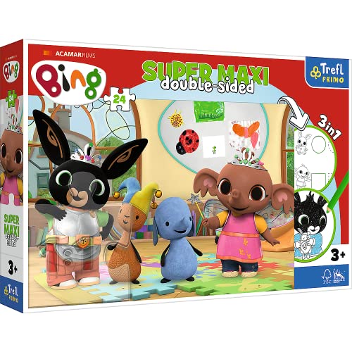 Trefl Primo - Bing con gli amici - 3in1: Puzzle 24 grandi elementi, libro da colorare, gioco con elementi da colorare,con eroi delle fiabe, divertimento per bambini dai 3 anni