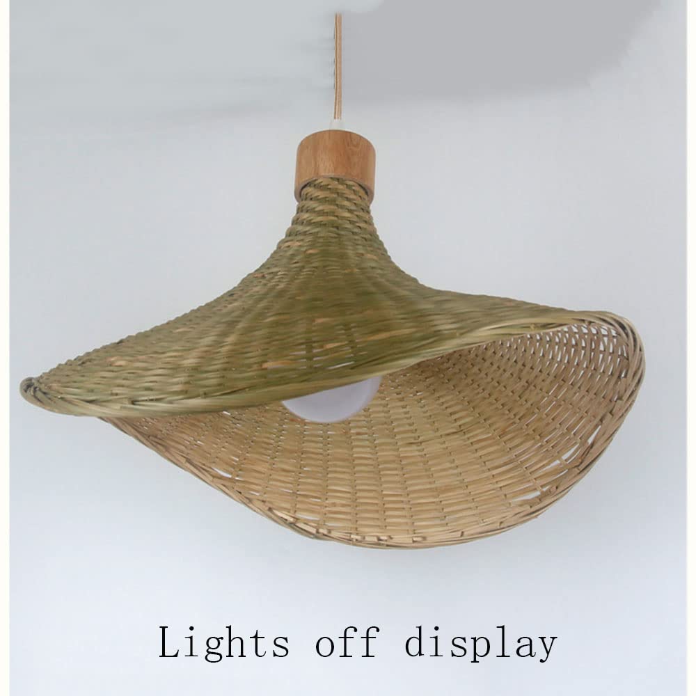 Lustre Suspension En Rotin Naturel - Abat-jour Bambou Vintage 55cm - Éclairage Country Pour Intérieur