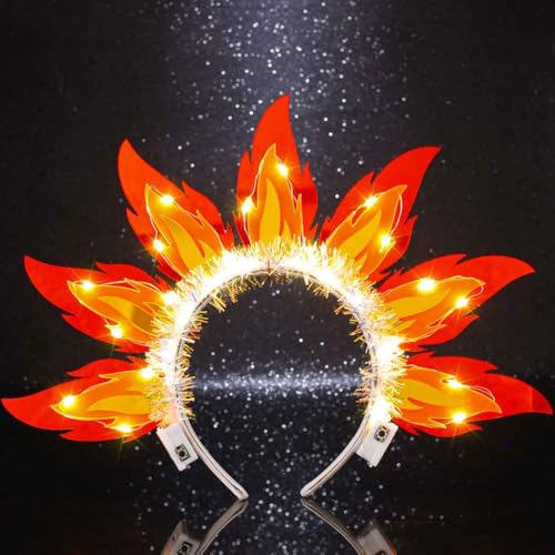 Zoestar Light Up Flame Headband LED Fire Headbands Party Hair Accessories for Women