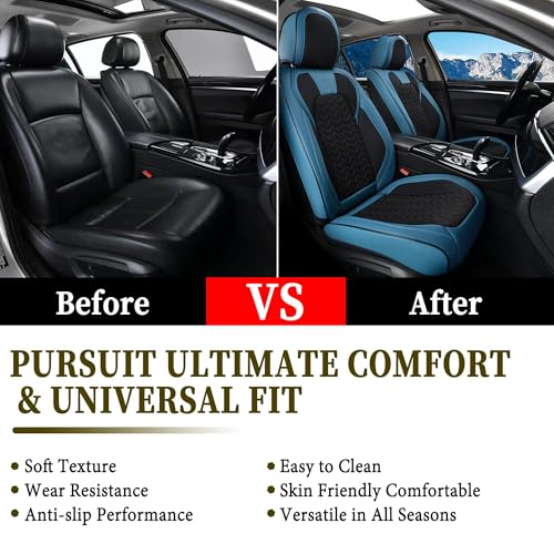 Image of Coverado Car Seat Cover Winter, Front Seat Cover, 2PCS Car Seat Protector, Seat Covers for Cars, Breathable Faux Leather Car Seat Cushion, Car Seat Protector, Blue Car Seat Covers Fit Most Vehicles