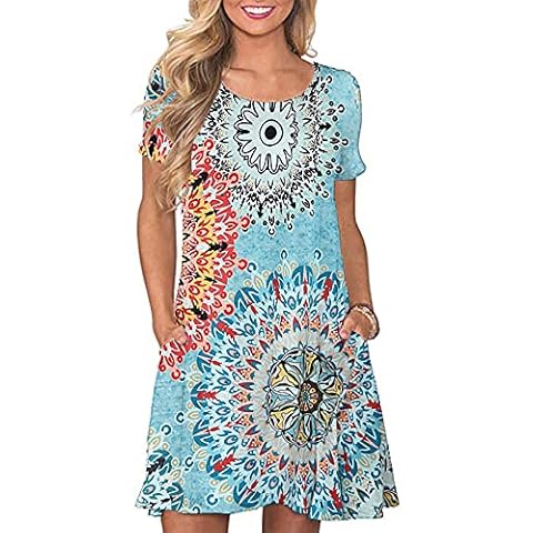 CHERFLY Women's Summer T Shirt Dresses Casual Beach Short Sleeve Swing Pockets Dresses (Sun Blue,XX-Large) Cover