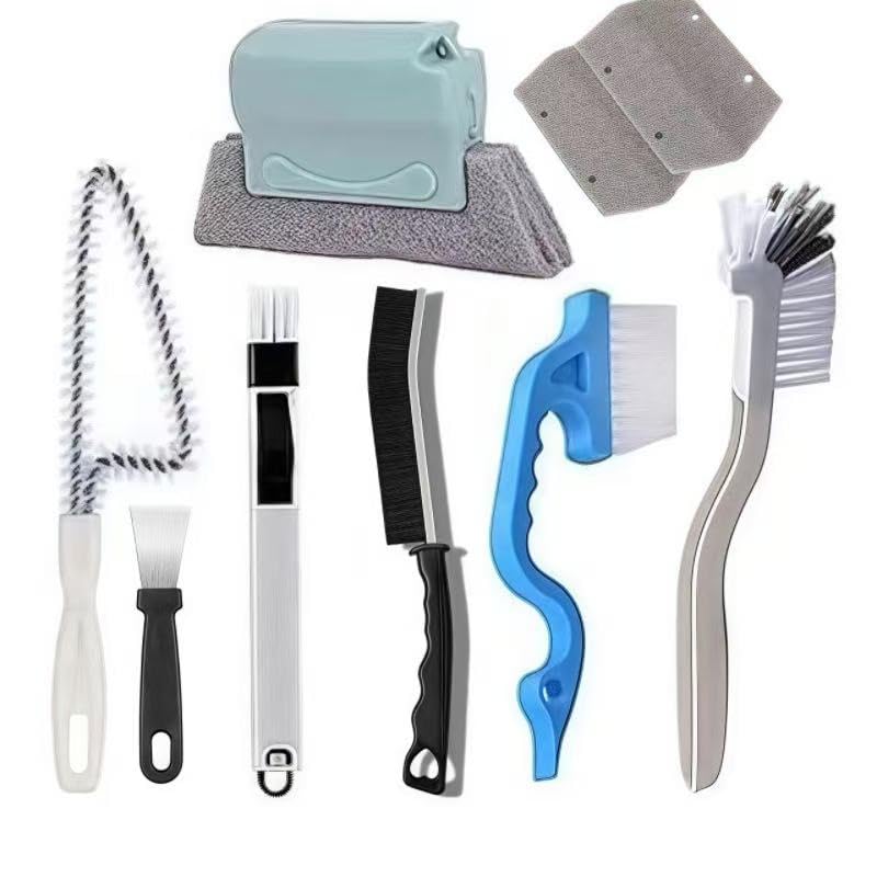 Image of 9Pieces Window and Sliding Door Track Detailing Cleaning Brushes Set, Window Blind Duster, 2-in-1 Windowsill Sweeper, Hand-held Groove Gap Cleaning Tools, Tile Lines Brush, Straw Cleaner Brush
