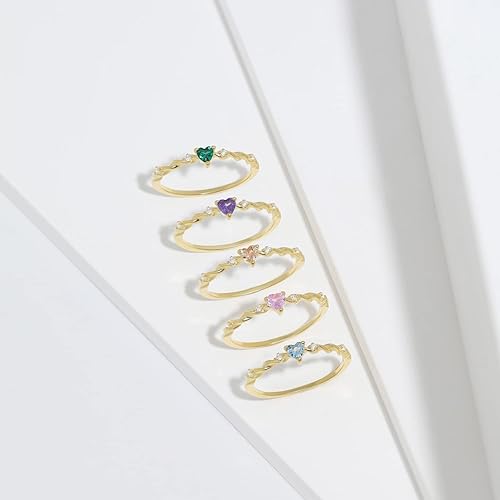 Miniatura 3 de Meissa Tiny Heart Ring Stacking Dainty Cute Ring Sterling Silver Minimalist Ring Friendship Matching Stackable Diamond Gold Ring (Gold (Red Stone)