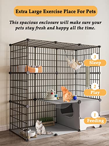 Fupuaii Cat Cage With Cat Litter Box, Large 3 Tier Cat Kennels, Indoor Diy Cat Playpen For Small Animal, Detachable Metal Wire Kennels, Kitten Crate, Cat House, Exercise Place For 1-4 Cats #TOP4