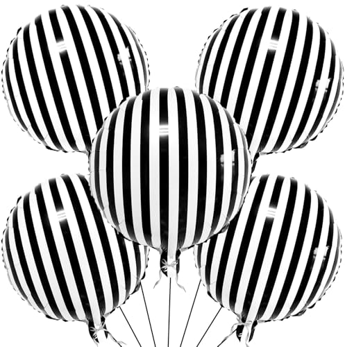 Lhoavwe 10 STRIPE SKULL 18 Inch Black White Striped Balloons Halloween Striped Balloons cover