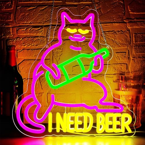 Image of I Need Beer Neon Sign for Wall Decor Drinking Beer Neon Light for Man Cave Dimmable Beer LED Light Bar Sign for Home Bar Pub Party Restaurant Christmas Birthday Gifts for Men Size13.3*14.1In(WZCP063)