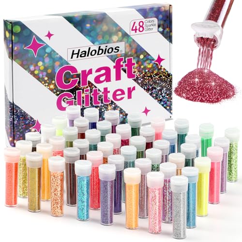 Halobios 48 Colors Glitter Set with Gift Boxes Extra Fine Glitter Powder for DIY Nail Art Body Hair Face Make up Craft Glitter for Epoxy Resin Slime Christmas Decoration