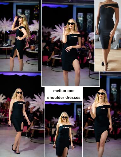 Image of meilun Women's One Shoulder Bandage Dresses for Women Wedding Guest Sexy Formal Midi Dress