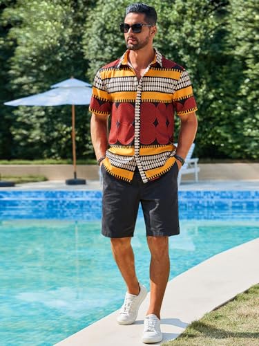 Runcati Mens Short Sleeve Shirts Button Down African Traditional Pattern Dashiki Shirt Casual Vintage Floral Hippie Tops4