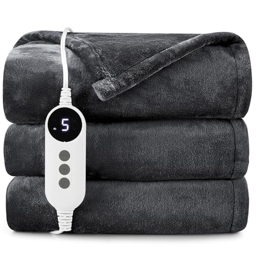 HYLEORY Heated Electric Blanket Throw, 2-Layer Cozy Warm Flannel 50' x 60', Heating Blanket with 9...