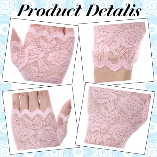 Lace Fingerless Gloves, Short Floral Fingerless Gloves for Women, Lace Glove Women Tea Party for Bridal Prom Wedding Party Costume Accessories (Pink)3
