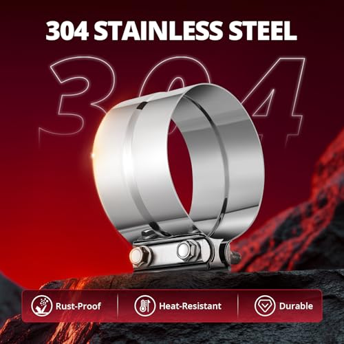 Image of EVIL ENERGY 4'' Exhaust Clamp,Lap Joint Band Clamp Stainless Steel for Pipes,Mufflers,Catalytic Converters (2PCS, 4 inch)