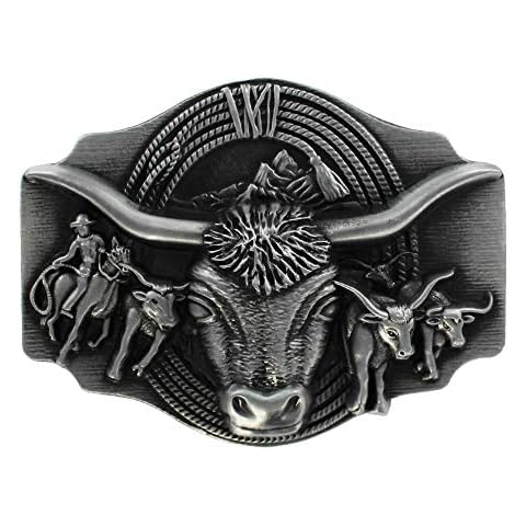 eeddoo® Belt Buckle - Bull & Cowboy - Original Wester, Rockabilly, Texas, Country Music Design for Women & Men - Silver Metal Cover