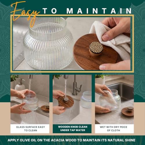 Image of Gleam Glass Jar with Wooden Lid & Resin Knob - Aesthetic & Durable Glass Storage Jar for Organizing Kitchen & Home Essentials