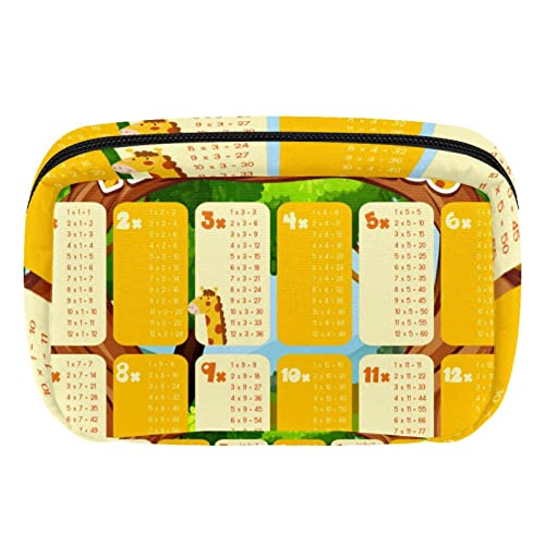 Bolsas de cosméticos para mujer, bolsa de maquillaje pequeña, bolsa de aseo de viaje, organizador con cremallera, mesas de multiplicación, jirafa, Varios colores, 17.5x7x10.5cm/6.9x4.1x2.8in